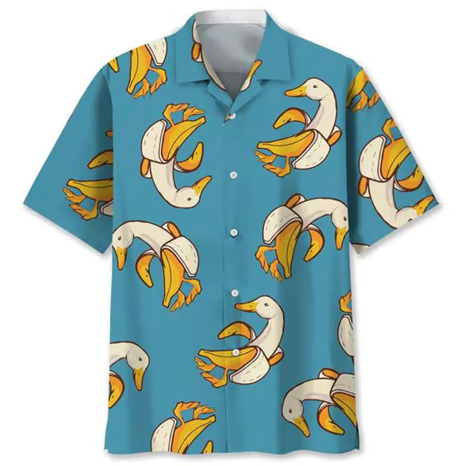 Funny Banana Duck Hawaiian Shirt Animal Lover Button Down Summer Aloha Shirt. 3XL