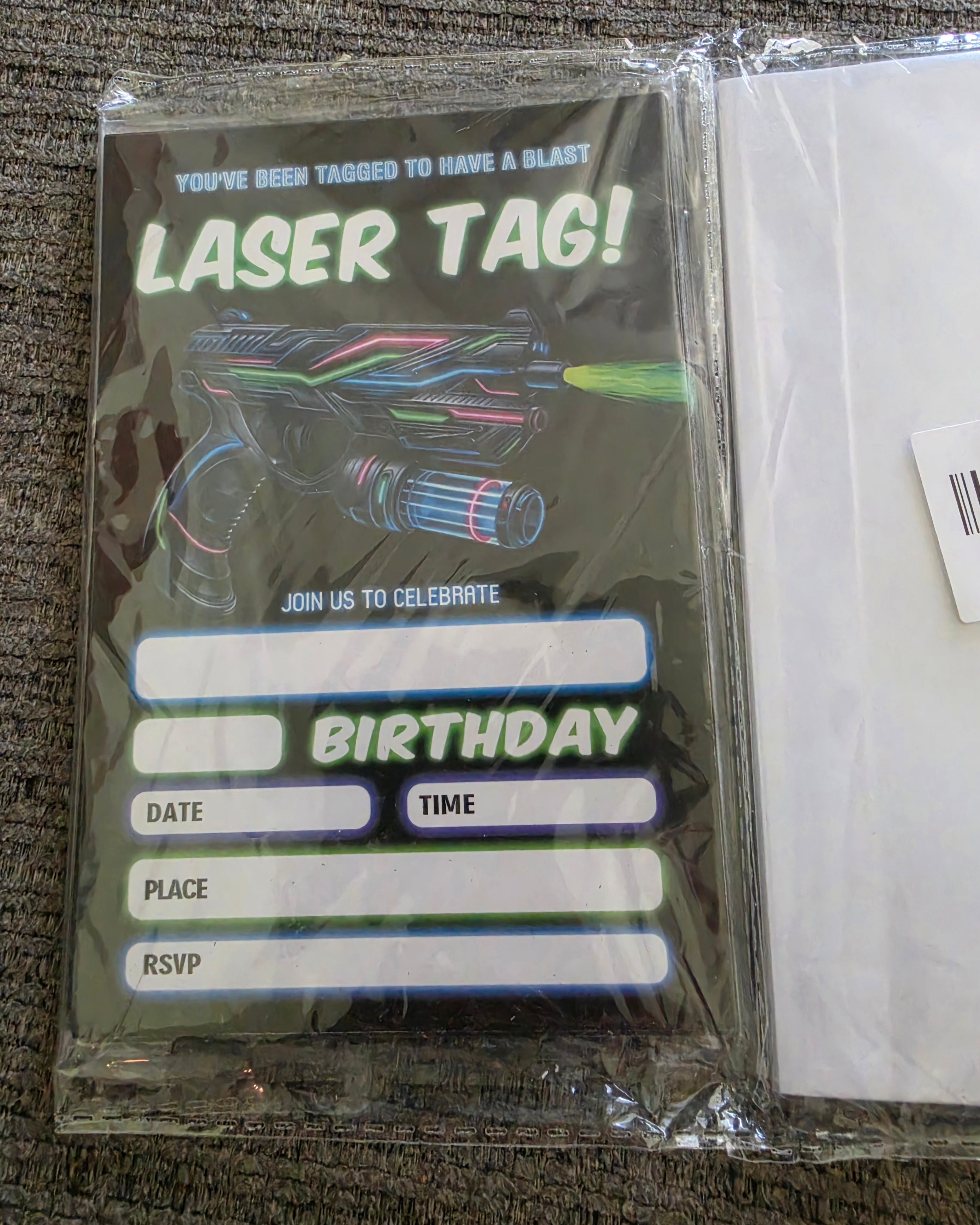 Laser Tag Birthday Party Invitations - 20 Invitation Cards 4"x6" with 20 Envelopes