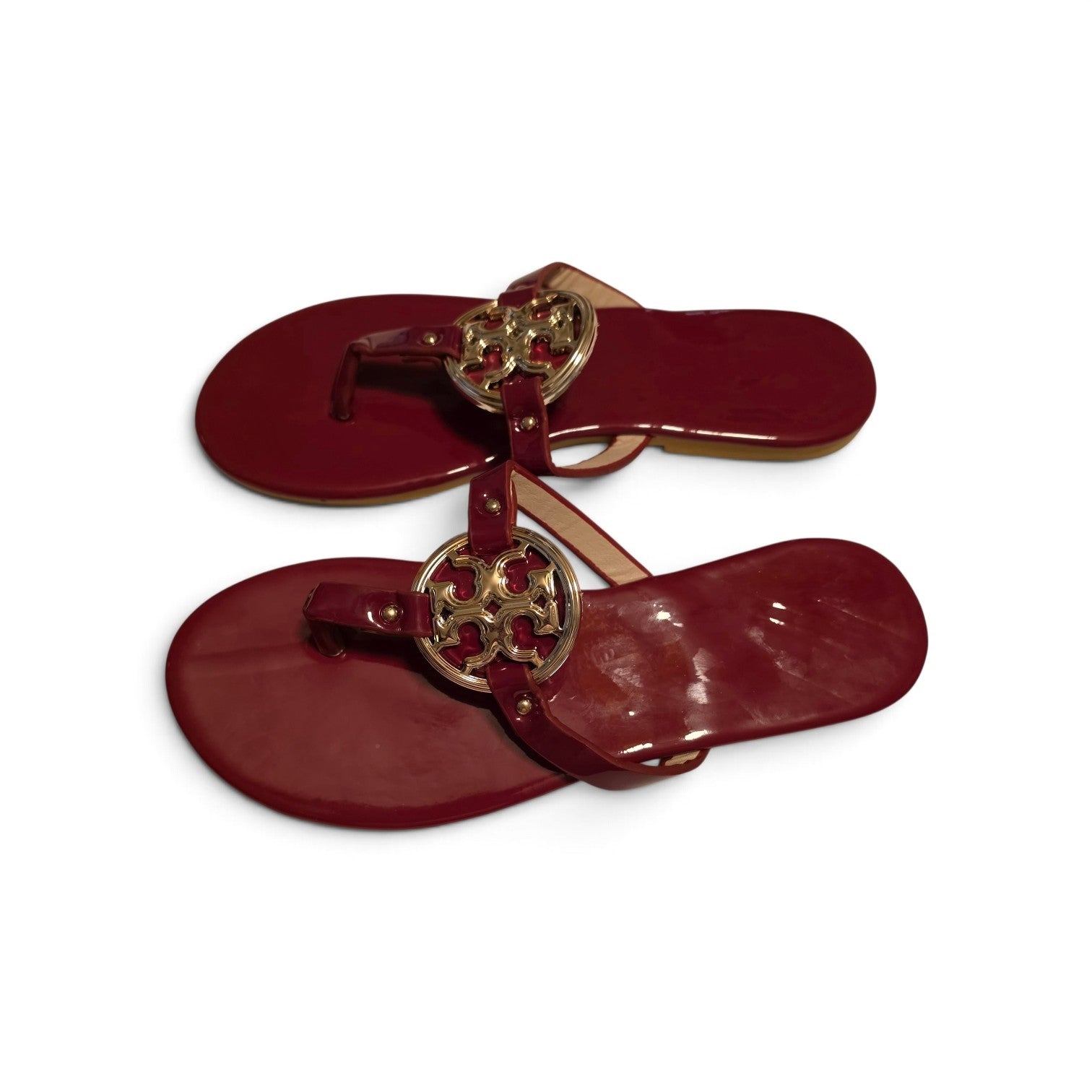 Ladies maroon patent sandals size 10