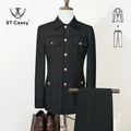 ST Cassy Men's Suit Classic Fit Single Breasted Multiple pockets Solid Color Casual Business Dress Suit Black