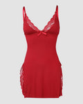 CHICME Women's Lace Trim Side Slit Modal Cami Sleep Dress Loungewear Cute Night Gowns for Women