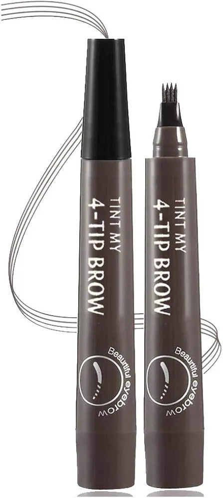 Eyebrow Pen Microblading 4 Fork Tip Eyebrow Pencil Creates Lasting MakeUp Professional Natural Brow Pen Cover Sparse Areas Daily Waterproof 3D Brow Pencil (04#Gray Brown)