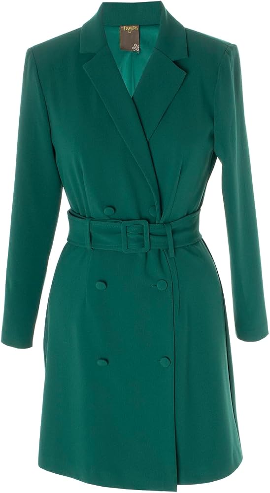 Taylor Women's Long Sleeve Collared Button Blazer Dress with Belt green, size 10
