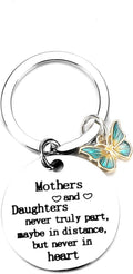 Keychain, Mothers and Daughters Never Truly Part Engraving, Cute Keychain with Butterfly Pendan