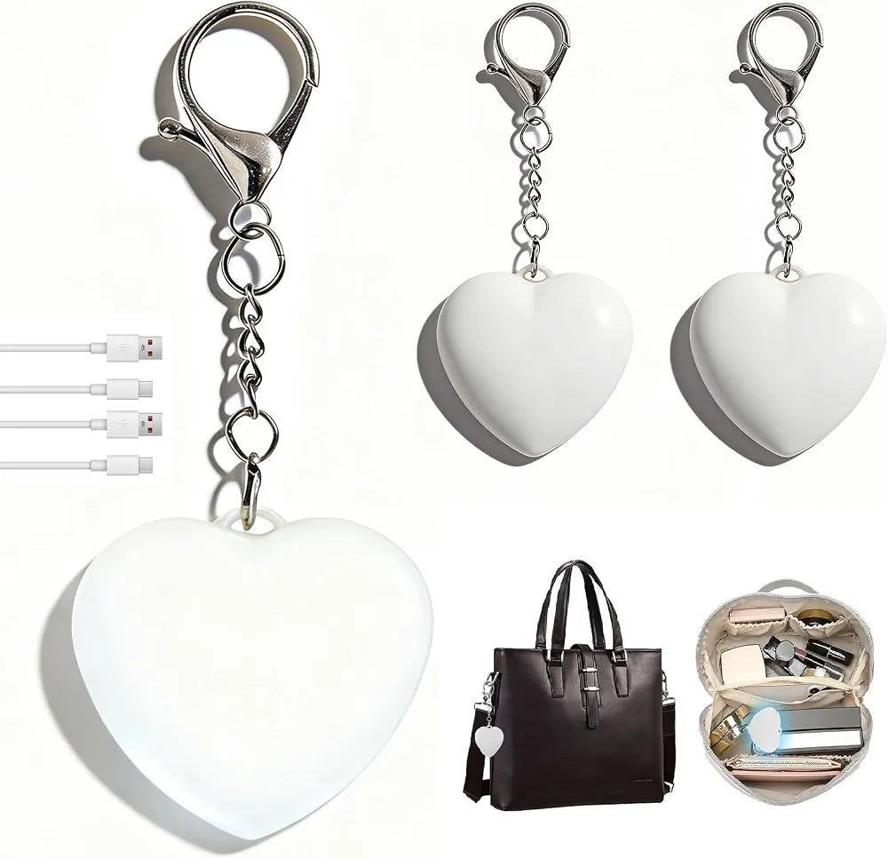 2Pcs Heart Purse Light - LED Automatic Sensor Handbag Lamp, Rechargeable Mini Bag Night Light for Women & Girls - Touch Activated Keychain Light for Totes, Backpacks