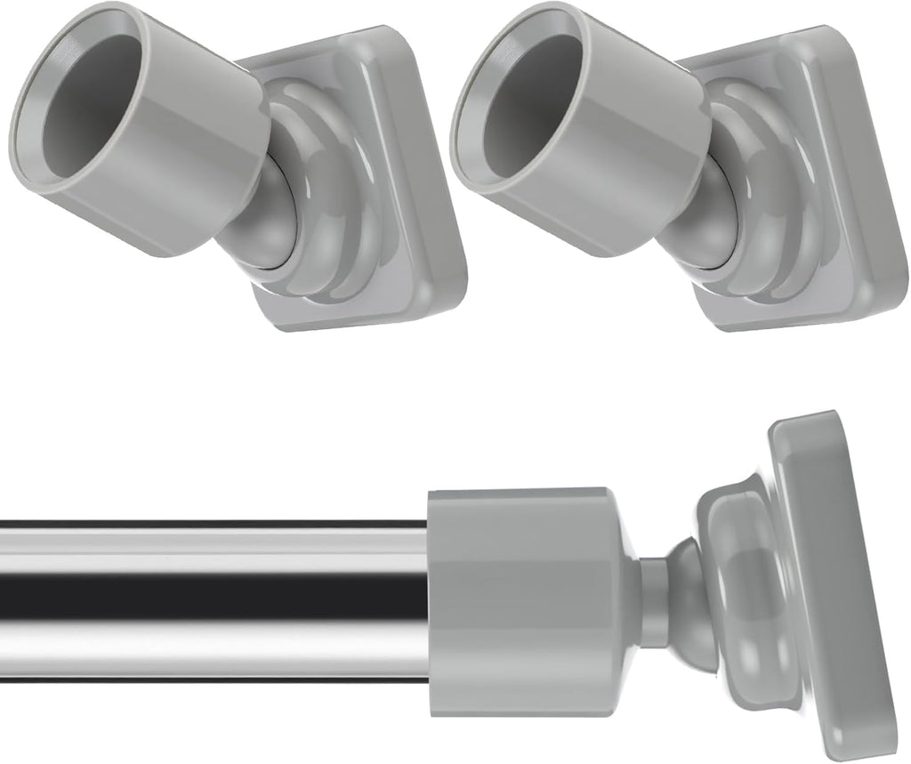 L Shape Shower Curtain Rod Holder - 25mm Angled Mount with Swivel Joints & Hardware Kit, Drilling Required (4, Grey)