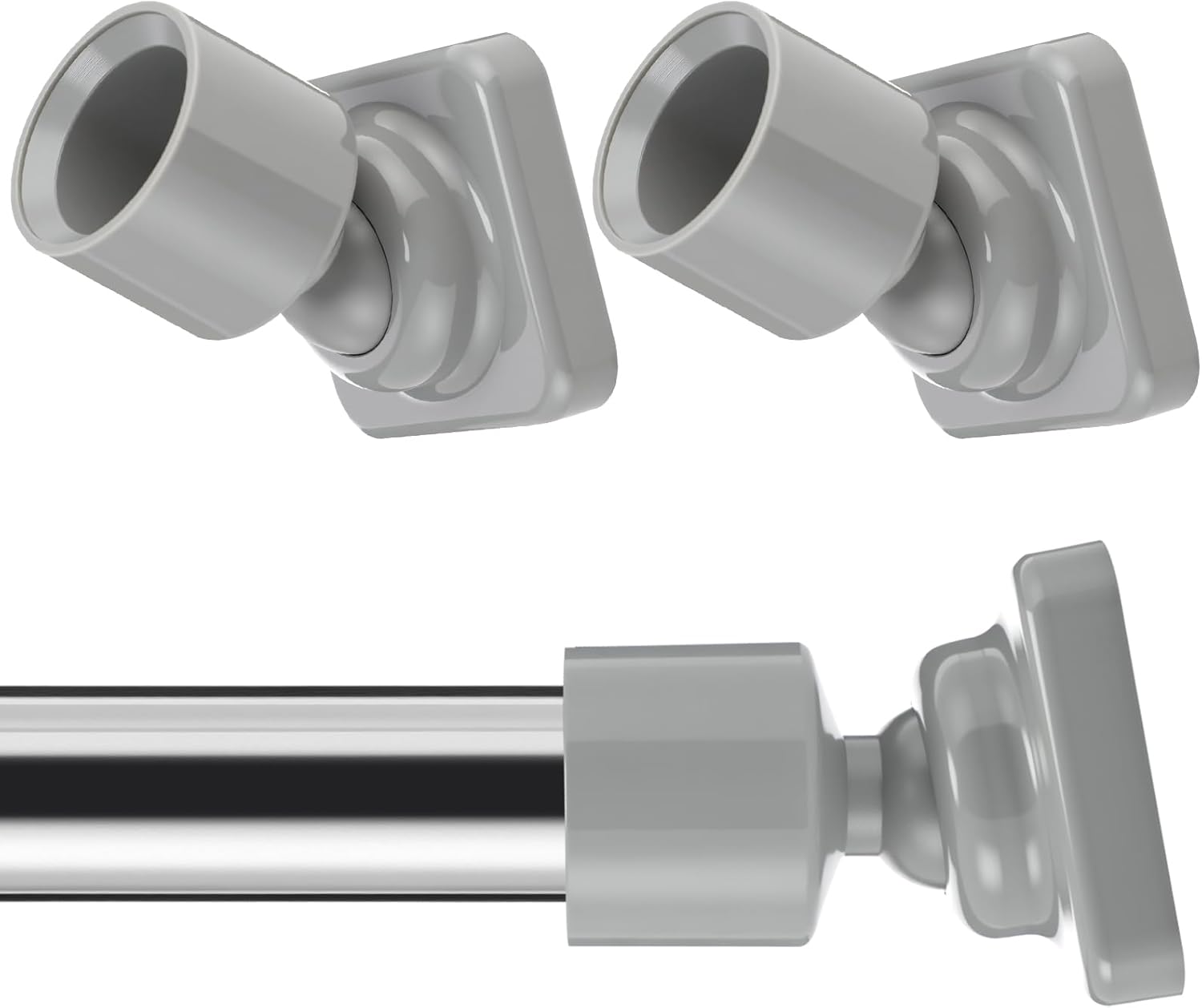 L Shape Shower Curtain Rod Holder - 25mm Angled Mount with Swivel Joints & Hardware Kit, Drilling Required (4, Grey)