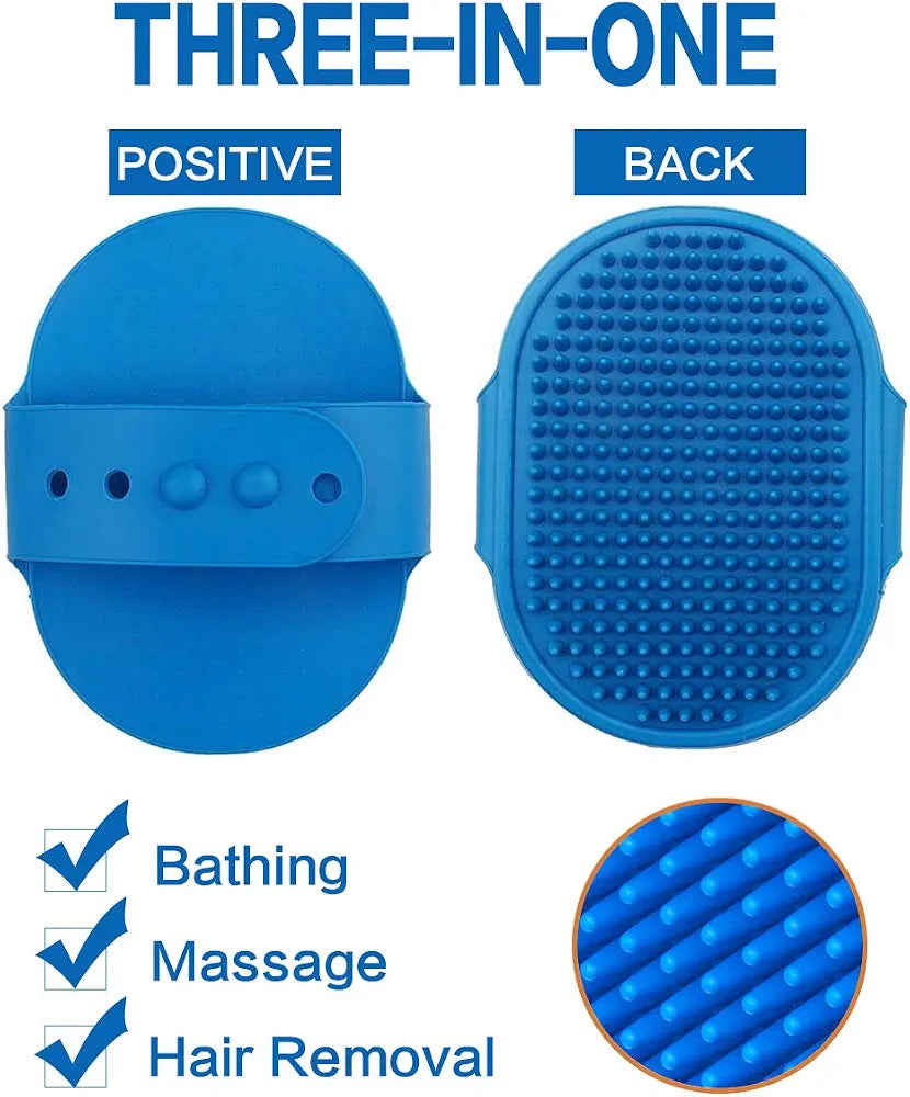 Dog Bath Brush Pet Bath Comb Brush Soothing Massage Rubber Comb with Adjustable Ring Handle