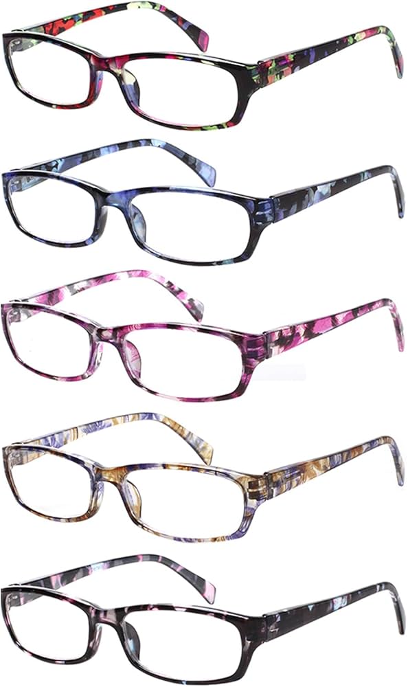 Kerecsen Reading Glasses 5 Pairs Fashion Ladies Readers Spring Hinge with Pattern Print Eyeglasses for Women (Mix Color -2, 2.50)