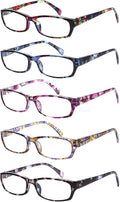 Kerecsen Reading Glasses 5 Pairs Fashion Ladies Readers Spring Hinge with Pattern Print Eyeglasses for Women (Mix Color -2, 2.50)