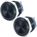 2Pcs 19mm Push Button Switch 3/4" Black Momentary Waterproof IP67 Metal Flat Round Top 12V 24V 36V 110V 250V 5Amp SPST, UL Certification