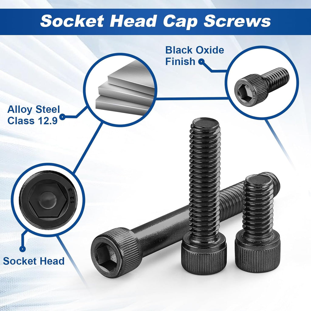 #10-24 x 3/4" Socket Head Cap Screws, 304 Stainless Steel 18-8 Black Finish, Allen Hex Drive, Fully Threaded