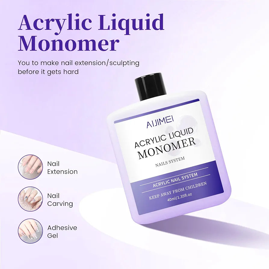 Acrylic Liquid Monomer for Long Lasting 40ml Acrylic Liquid Professional Nail Art Supplies Suitable for Salon and Home 1.33Fl.oz