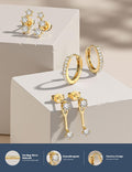 3 Pairs Earrings for Women, Gold Plated Earrings Set Non Tarnish Dainty