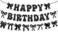 Black Bow Birthday Decorations Bow Happy Birthday Banner Garland for Black and White Coquette Party Decor
