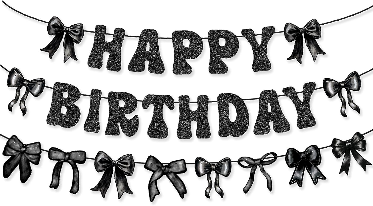 Black Bow Birthday Decorations Bow Happy Birthday Banner Garland for Black and White Coquette Party Decor