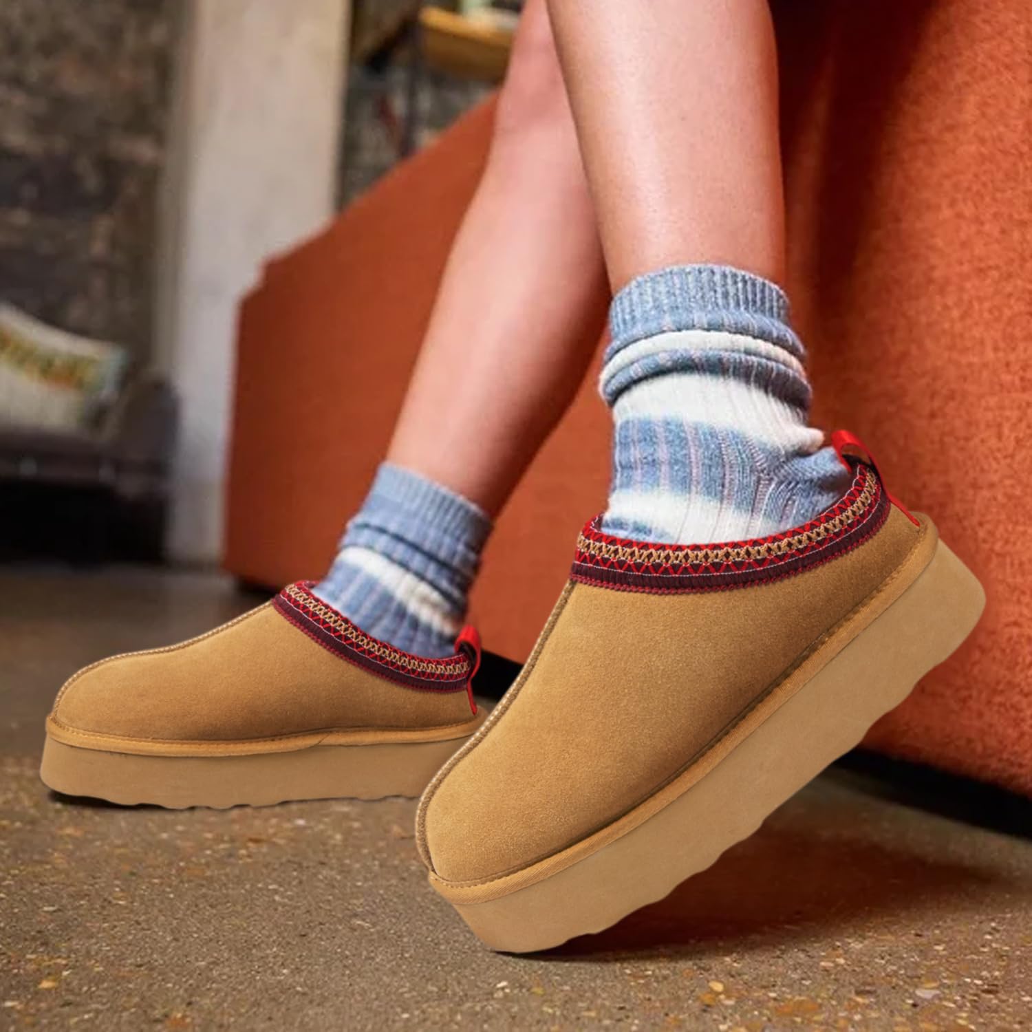 Tanamo Platform Slippers Women Ultra Mini Boots Ladie Shoes Outdoor Indoor Short Ankle Fur Fleece Fuzzy Cozy Fluffy Lining Comfortable Memory Foam
