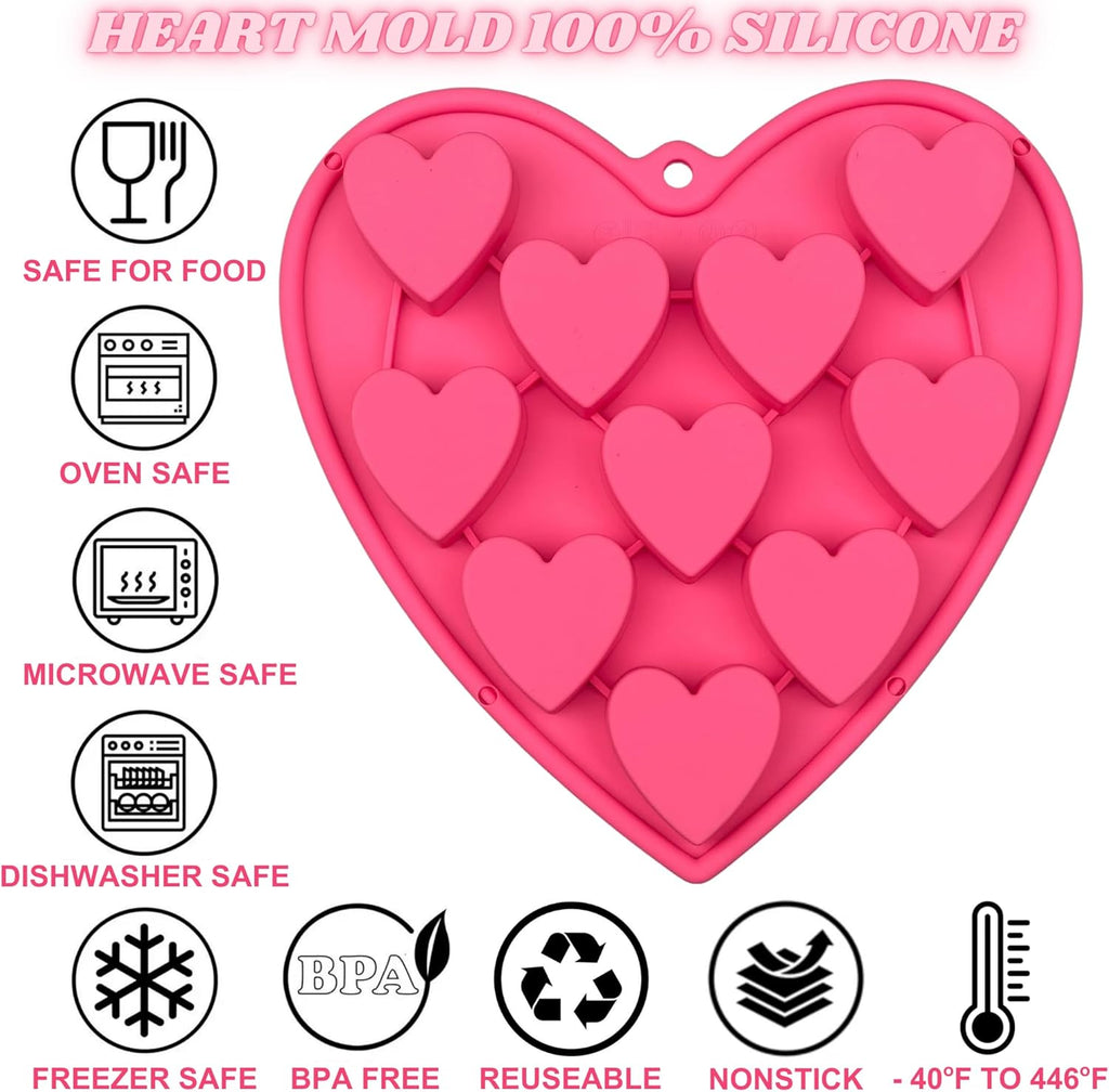 Heart Shaped Cake Pans Heart Silicone Mold for Baking, Large 2 Inches Molds, 10 Cavities Suitable for Ice Cube Mold, Chocolate Mold, Valentines