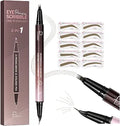 Pudaier 2-in-1 Curved Eyebrow Pen & Eyeliner with 10Pcs Brow Stencils, Microblading Eyebrow Pencil, Waterproof & Long Lasting