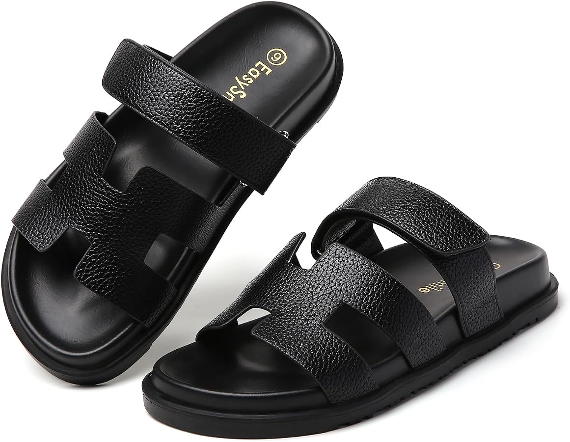 Women‘s Flats Sandals Casual Comfort Adjustable Strap Slip On Leather Walking Shoes