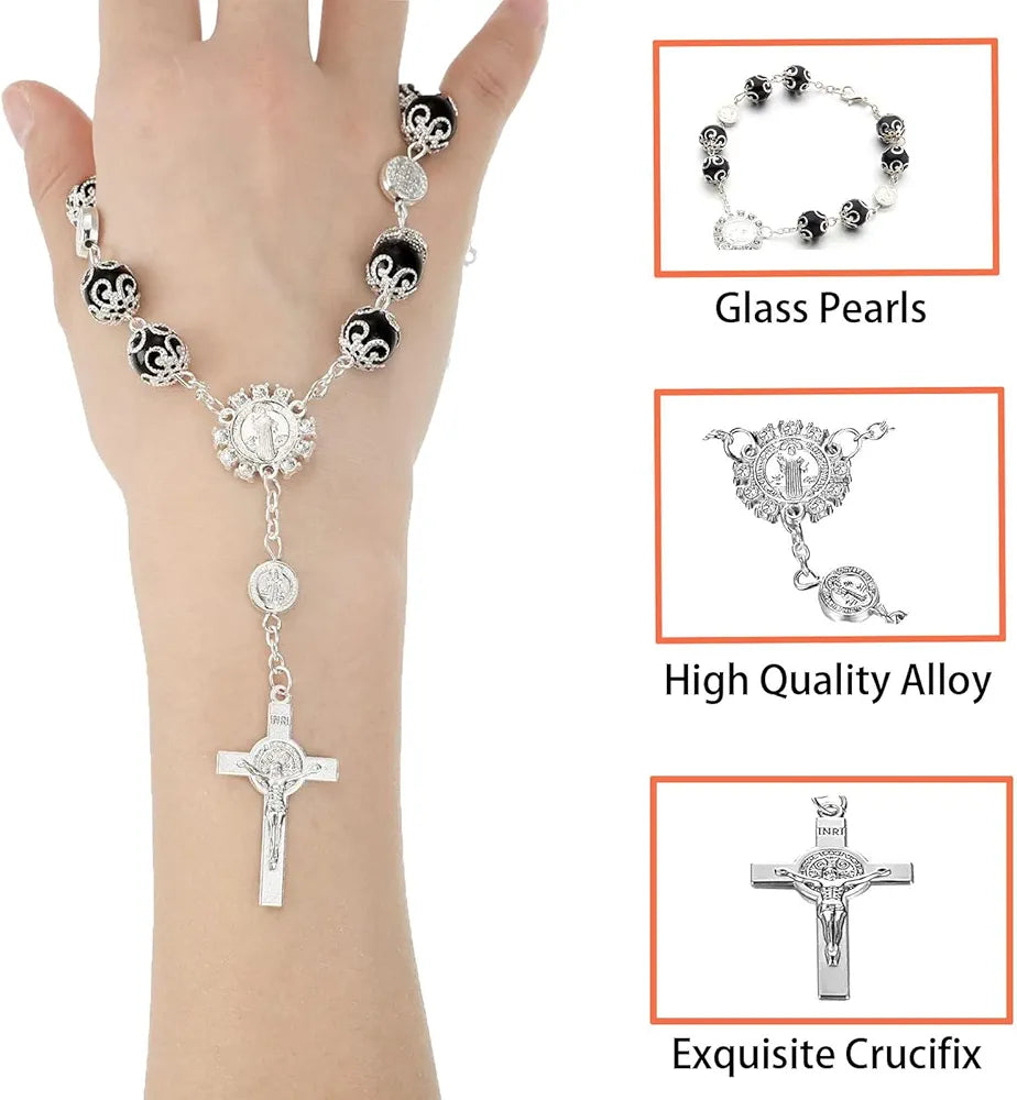2 PCS Car Rosary for Rearview Mirror, Catholic Rosary Auto Hanging Ornament with Cross Pendant