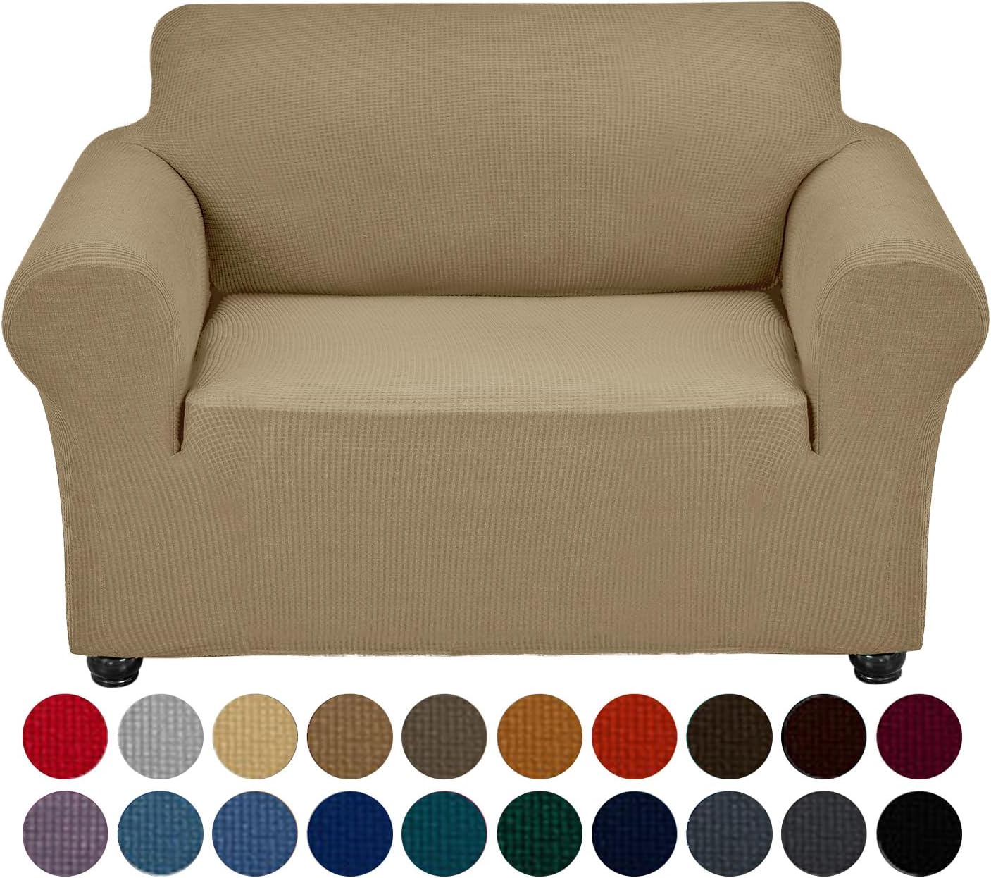 Stretch Chair Couch Cover,1-Piece Sofa Slipcover Spandex Jacquard Fabric Sofa Covers with Elastic Bottom,Washable Furniture Protector for Dogs,Cats,Kids(Armchair,Wide 35" - 55",Tan)