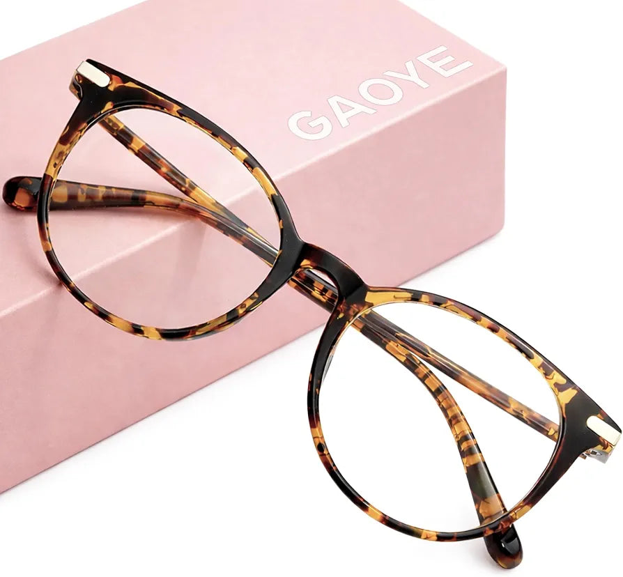 Gaoye Blue Light Blocking Glasses, Retro Round Eyewear Frame Anti Eyestrain Computer Glasses for Women (Tea Leopard/Transparent Lens)