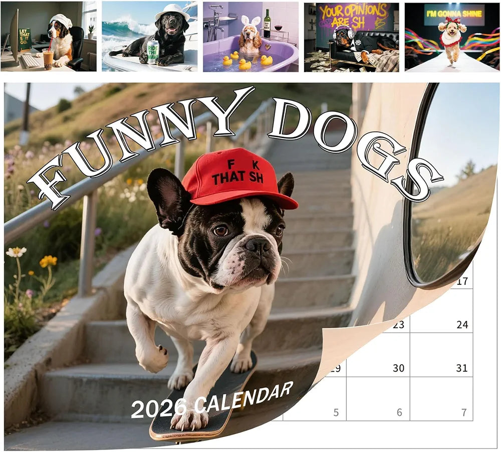 2026 Funny Dogs Calendar,Adults Humor Calendar 16.9"x 11.8" Opened, 12 Months Funny Dog Wall Calendar 2026, Dog Lover, Hanging Hole,Perfect as Gifts for Adults Who Can Take a Joke