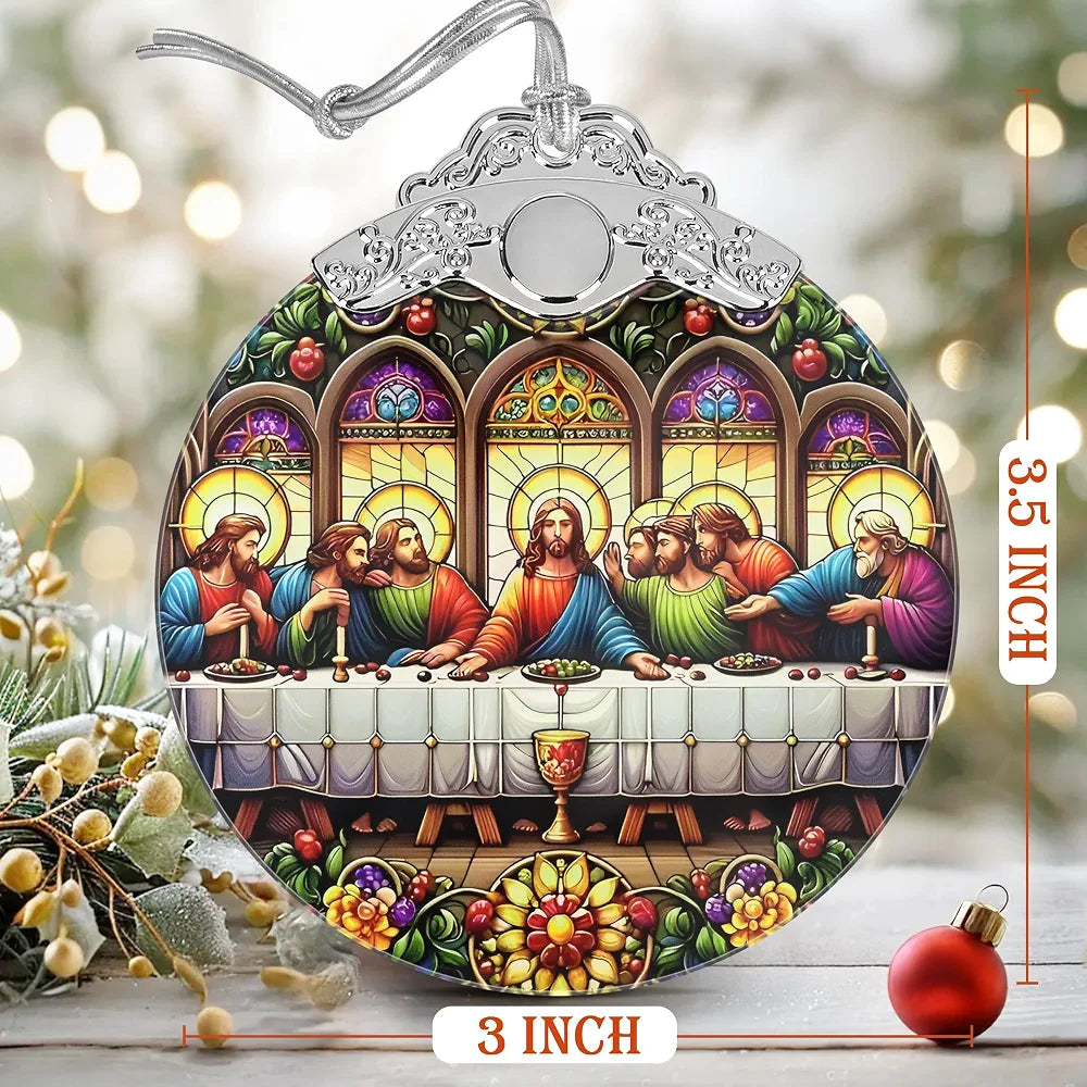 Last Supper Christmas Ornaments, 3" Stained Glass Christmas Decor, Christmas Tree Ornaments, Christmas Tree Decorations