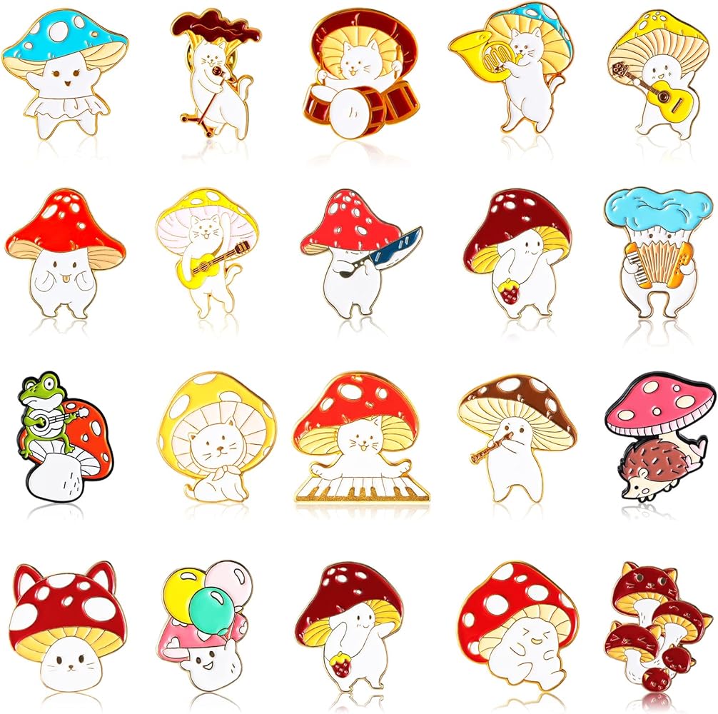 40 Pieces Mushroom Enamel Pins Brooches Cute Mushroom Lapel Pins Cartoon Lapel Badge Gifts