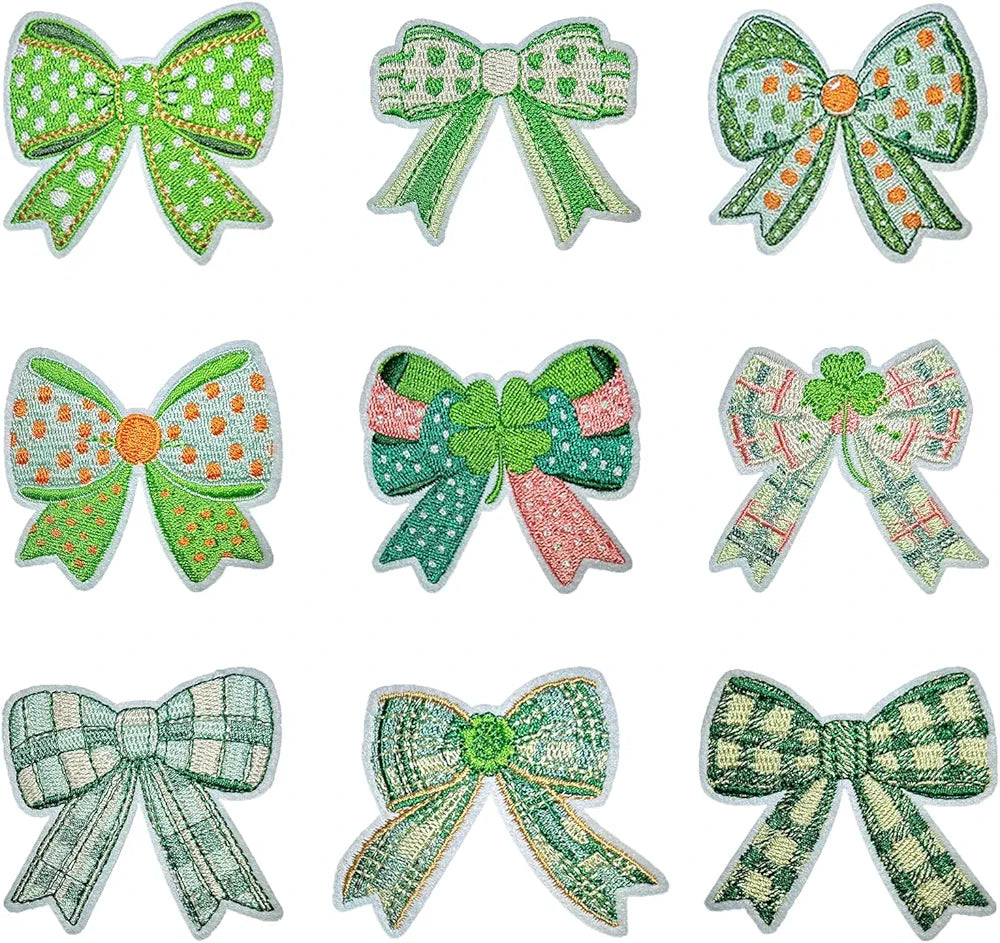 9 Pcs St. Patrick's Day Patches, Green Bow Patches, Irish Clover Lucky Shamrock