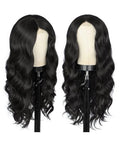 Black Wig for Women 26 Inch Pre Cut Hand-Tied Lace Long Wavy Natural Hairline Middle Part