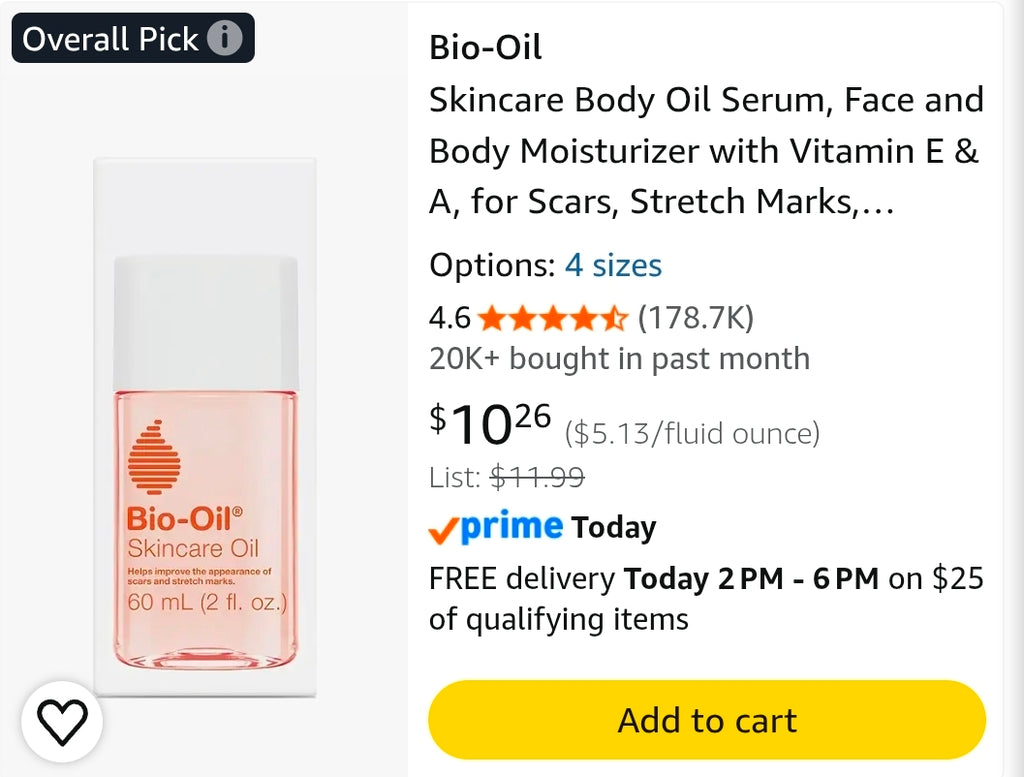 Bio-Oil Skincare Body Oil Serum, Face and Body Moisturizer with Vitamin E & A, for Scars, Stretch Marks, Sensitive Skin, All Skin Types, Dermatologist Recommended, Non-Comedogenic, 2 Oz