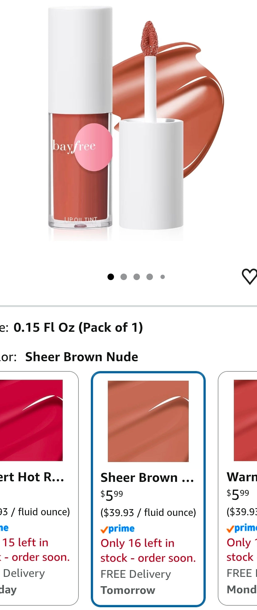 bayfree Hydrating Tinted Lip Oil, Korean Lip Gloss with High Shine & Pigmented Color, Lightweight Non-Sticky Formula for Dry Lips, Vitamin E Enriched for All-Day Moisturizing, Vegan & Cruelty-Free