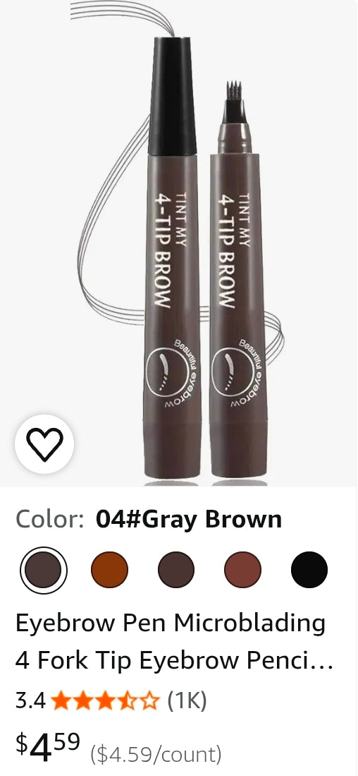 Eyebrow Pen Microblading 4 Fork Tip Eyebrow Pencil Creates Lasting MakeUp Professional Natural Brow Pen Cover Sparse Areas Daily Waterproof 3D Brow Pencil (04#Gray Brown)