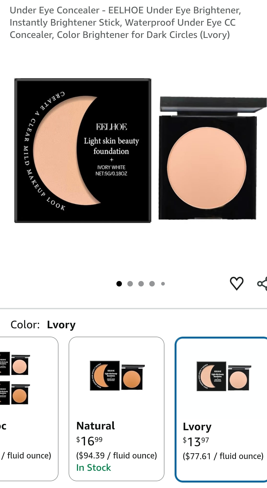 Under Eye Concealer - EELHOE Under Eye Brightener, Instant Brightener, Waterproof Under Eye CC Concealer, Color Brightener for Dark Circles (Ivory)