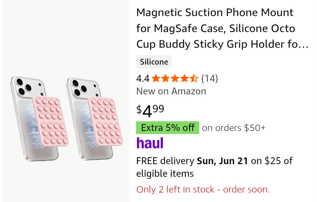 Magnetic Suction Phone Mount for MagSafe Case, Silicone Octo Cup Buddy Sticky Grip Holder for iPhone, Removable Hands-Free Selfie/Video