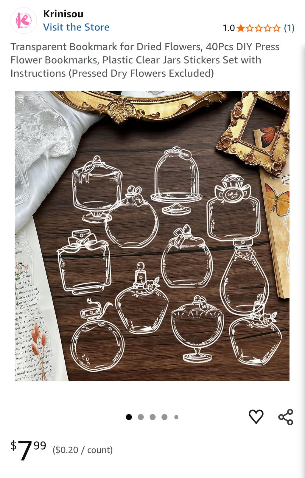 Transparent Bookmark for Dried Flowers, 40Pcs DIY Press Flower Bookmarks, Plastic Clear Jars Stickers Set with Instructions (Pressed Dry Flowers Excluded)