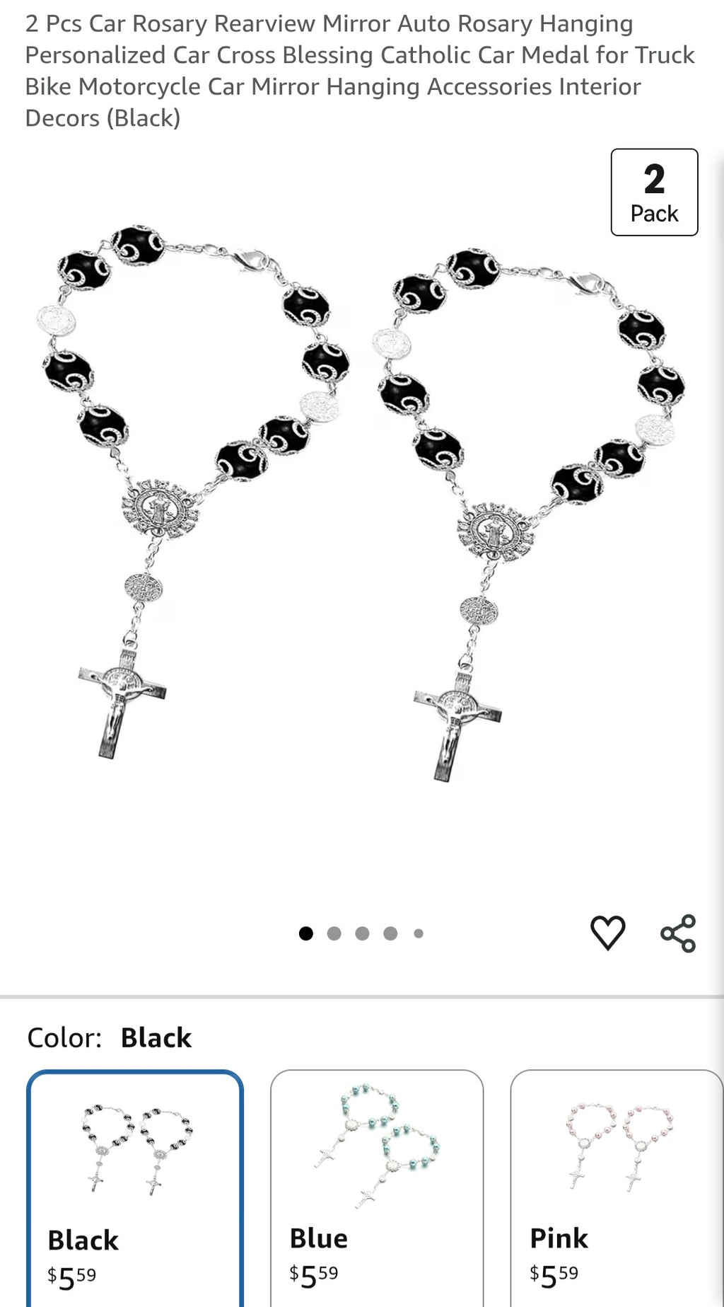 2 PCS Car Rosary for Rearview Mirror, Catholic Rosary Auto Hanging Ornament with Cross Pendant