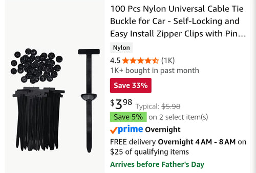 100 Pcs Nylon Universal Cable Tie Buckle for Car - Self-Locking and Easy Install Zipper Clips with Pin & Button Design