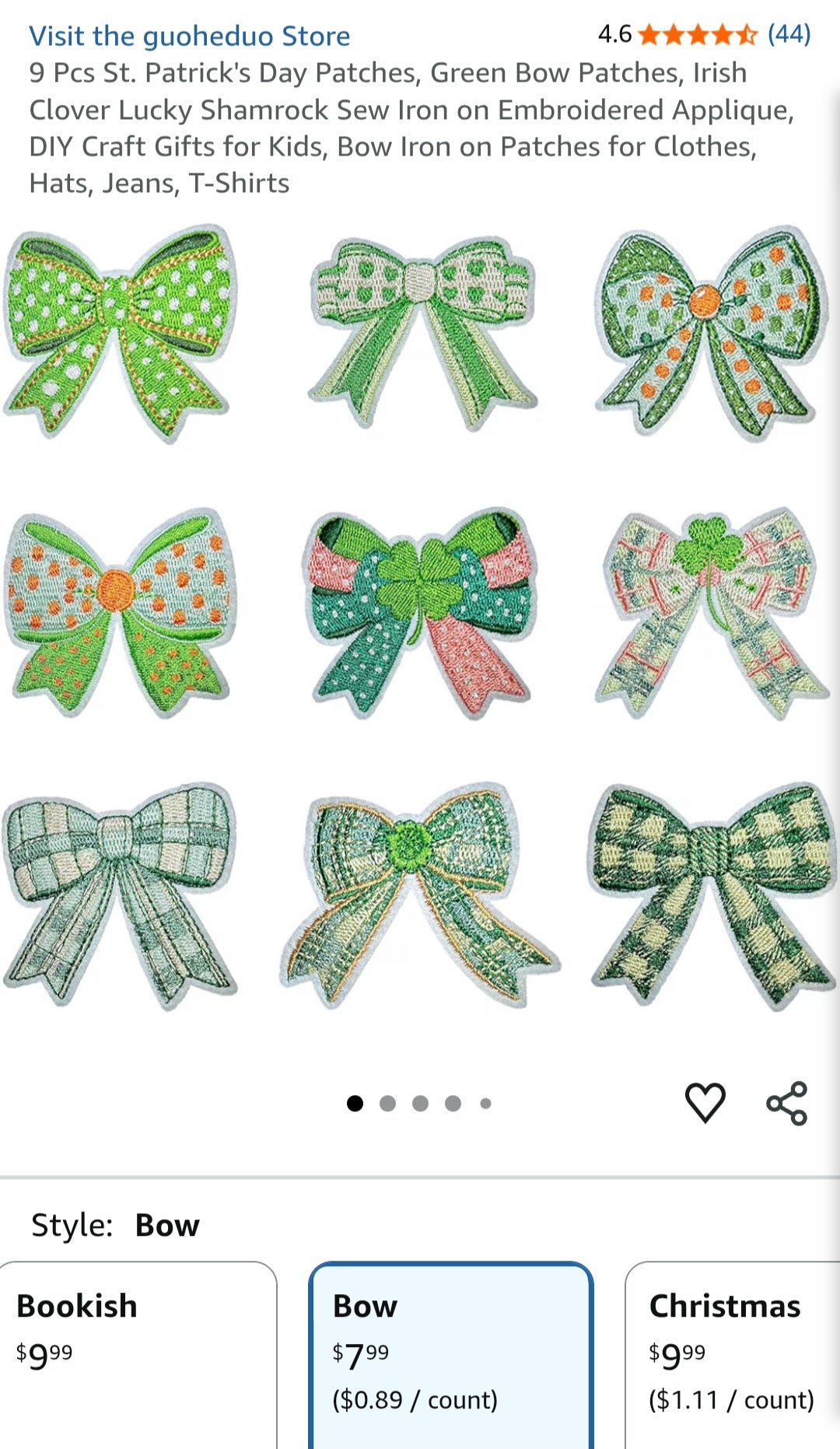 9 Pcs St. Patrick's Day Patches, Green Bow Patches, Irish Clover Lucky Shamrock