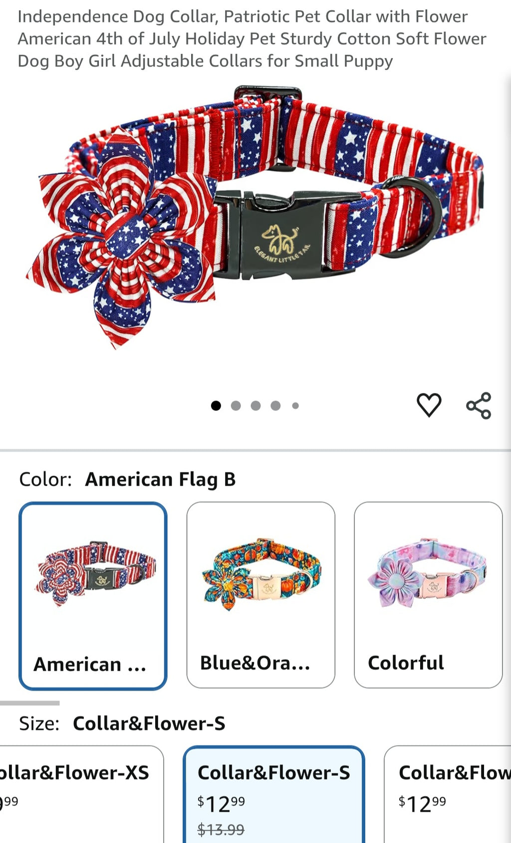 Independence Dog Collar, Patriotic Pet Collar with Flower American 4th of July Holiday