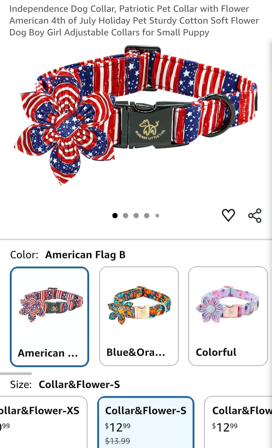Independence Dog Collar, Patriotic Pet Collar with Flower American 4th of July Holiday