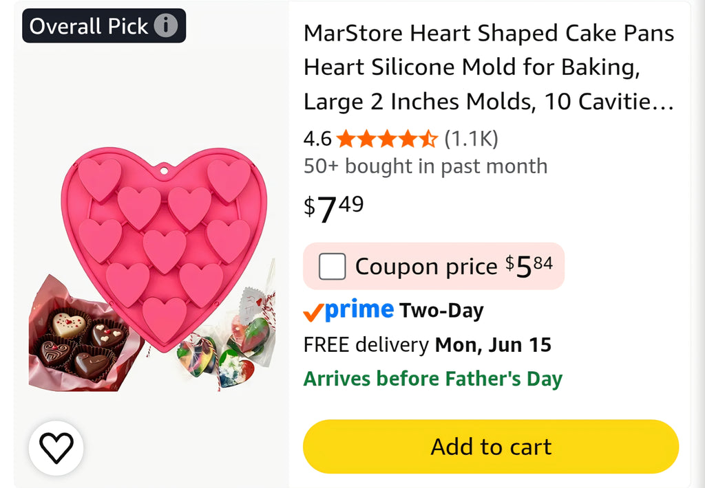 Heart Shaped Cake Pans Heart Silicone Mold for Baking, Large 2 Inches Molds, 10 Cavities Suitable for Ice Cube Mold, Chocolate Mold, Valentines