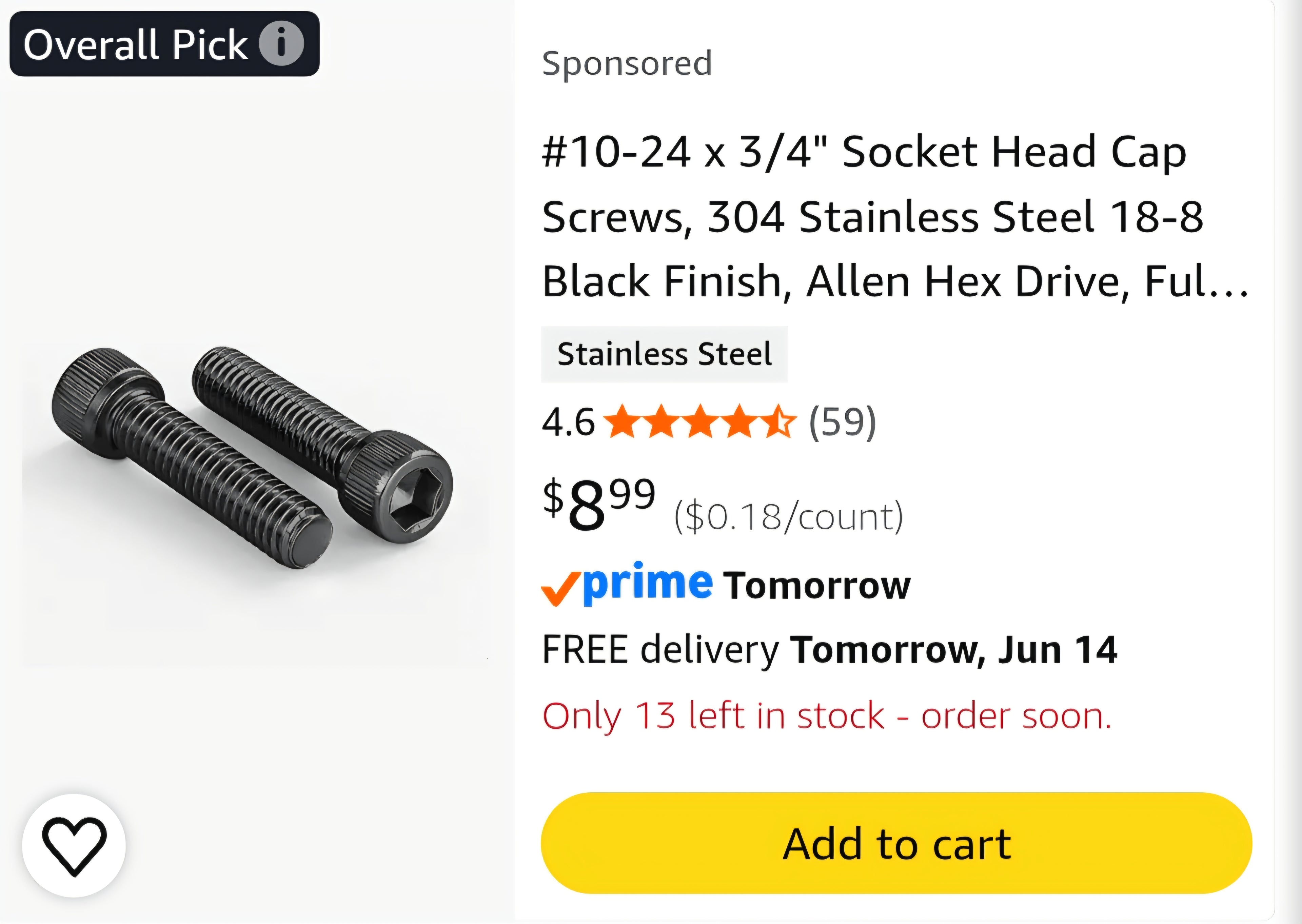 #10-24 x 3/4" Socket Head Cap Screws, 304 Stainless Steel 18-8 Black Finish, Allen Hex Drive, Fully Threaded