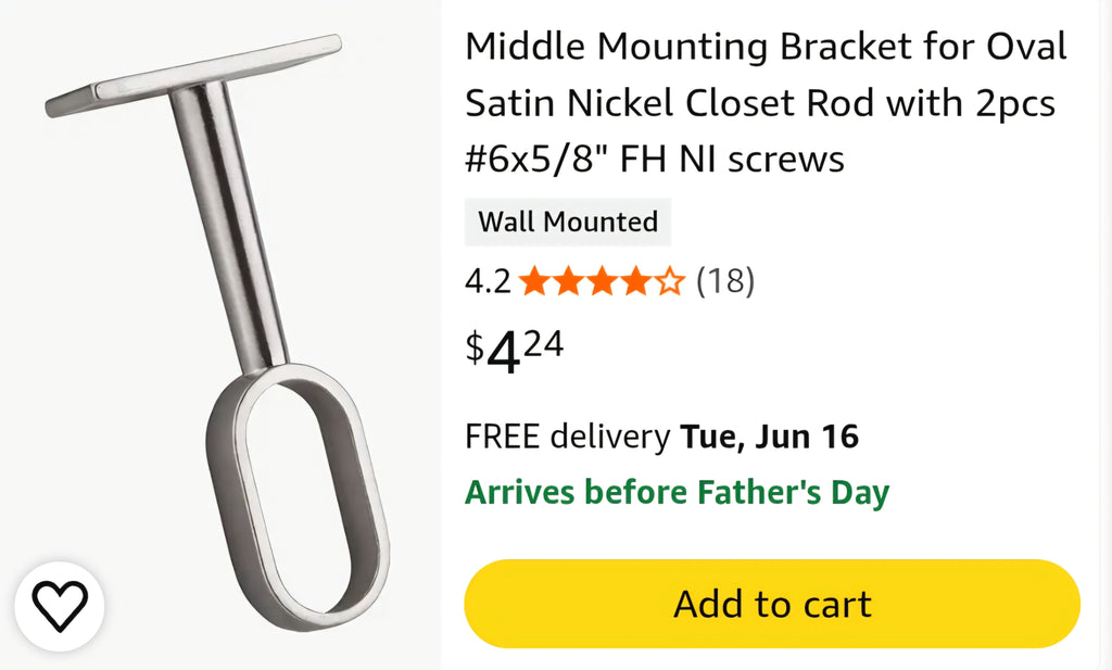 Middle Mounting Bracket for Oval Satin Nickel Closet Rod 4 pcs