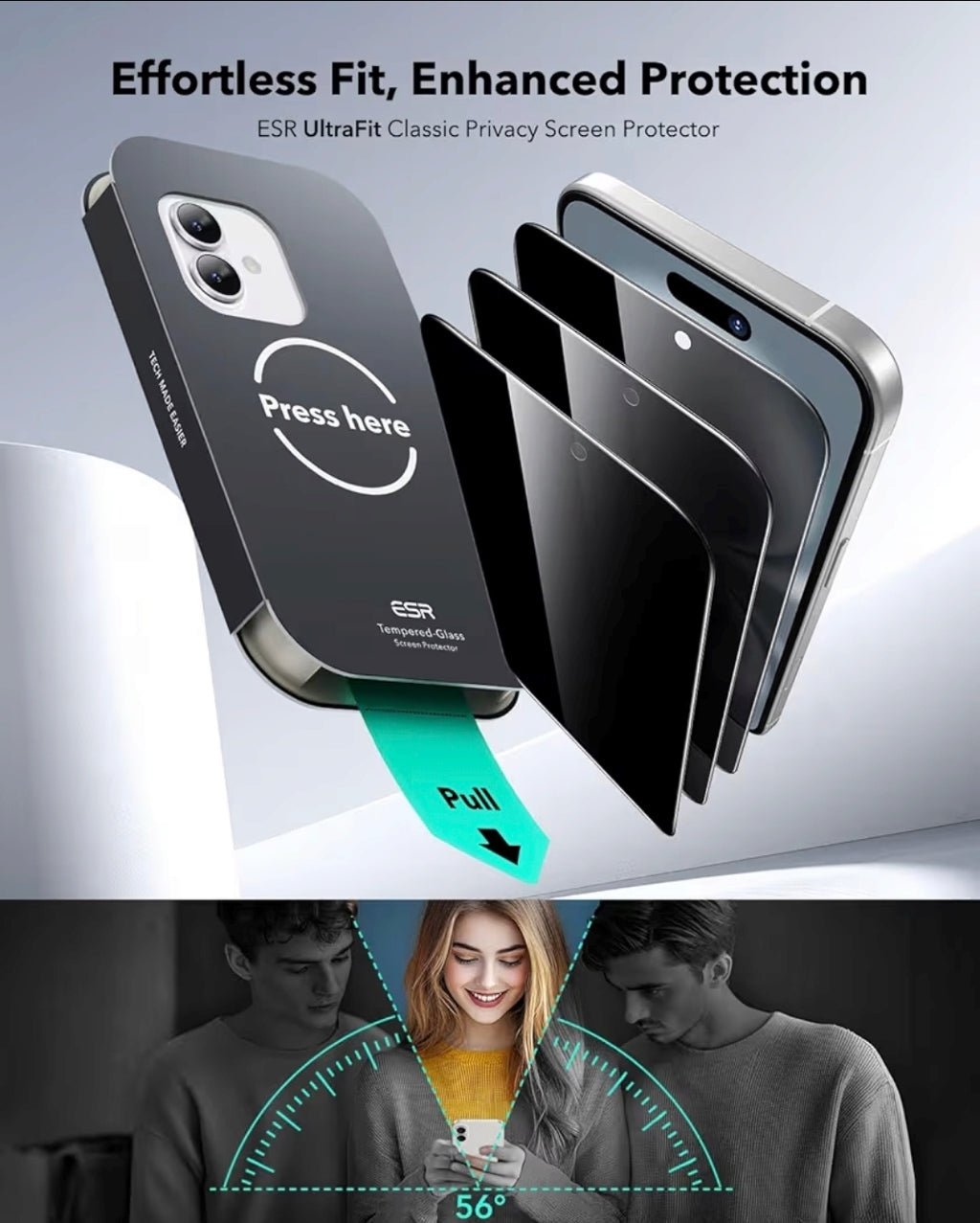 ESR 3 Pack for iPhone 16/iPhone 15 Privacy Screen Protector, Anti-spy Tempered-Glass Privacy Screen Protector with Flawless Fit Tray, Micro-curved Edges, Case Friendly