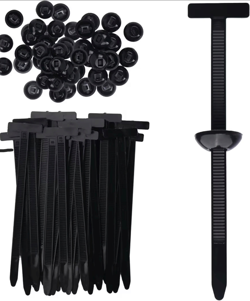 100 Pcs Nylon Universal Cable Tie Buckle for Car - Self-Locking and Easy Install Zipper Clips with Pin & Button Design