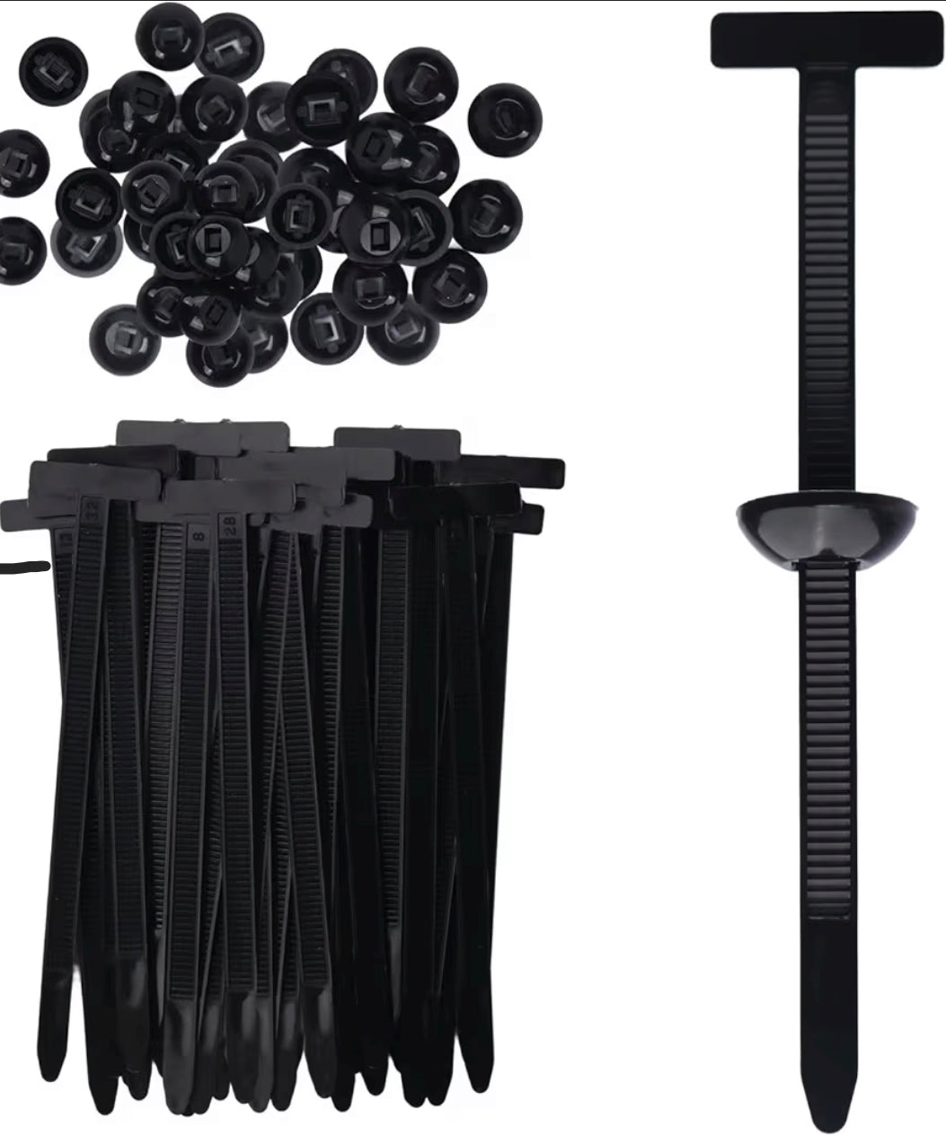 100 Pcs Nylon Universal Cable Tie Buckle for Car - Self-Locking and Easy Install Zipper Clips with Pin & Button Design