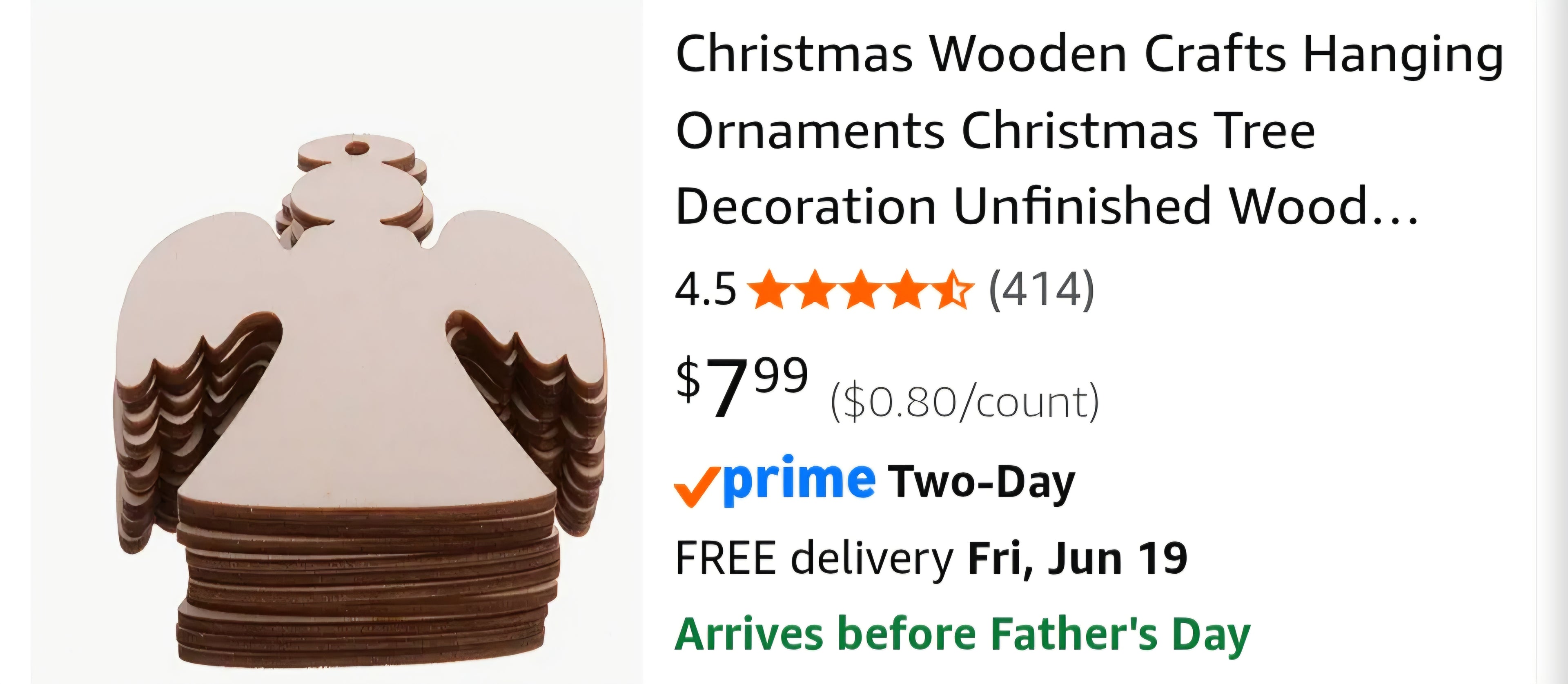 Christmas Wooden Crafts Hanging Ornaments Christmas Tree Decoration Unfinished Wood Cutouts for DIY Blank Slices to Paint (10PCs Angel Style)